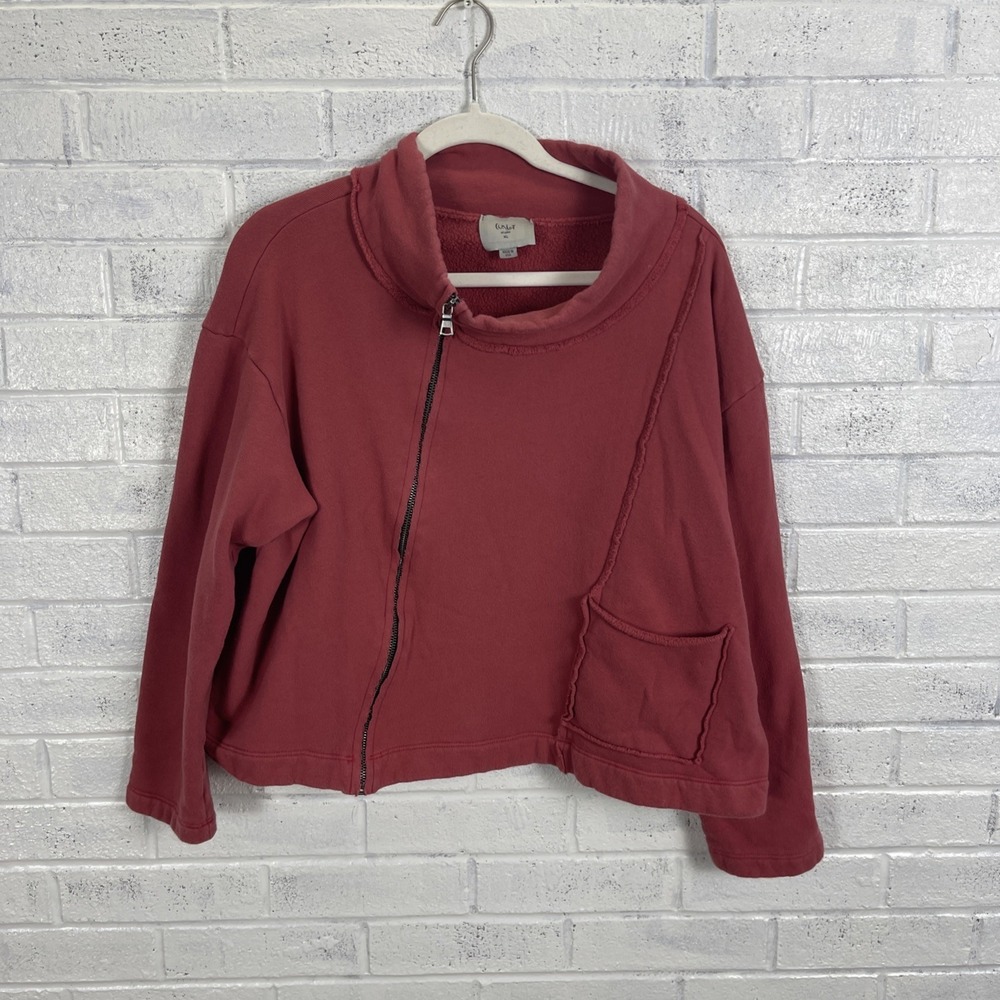 Chalet Et Ceci Red Asymmetric Zip Sweater Jacket Womens Size XL Lagenlook Pocket